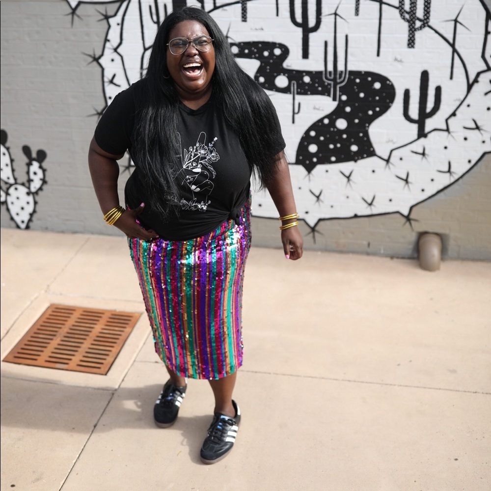 Multi Colored Sequin Pencil Skirt - Picture 4 of 5